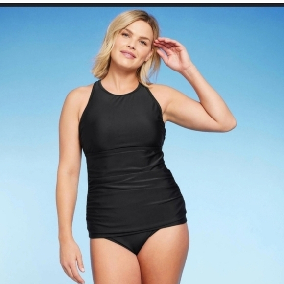 Kona Sol Shirred Front High Neck Tankini Top Swimsuit Top Women's - Picture 3 of 6